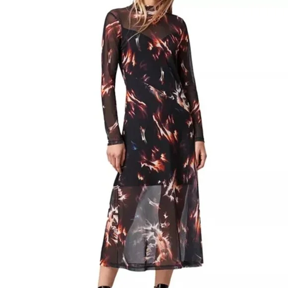 Allsaints Hanna Flames Dress Women's Clothing Black : 2